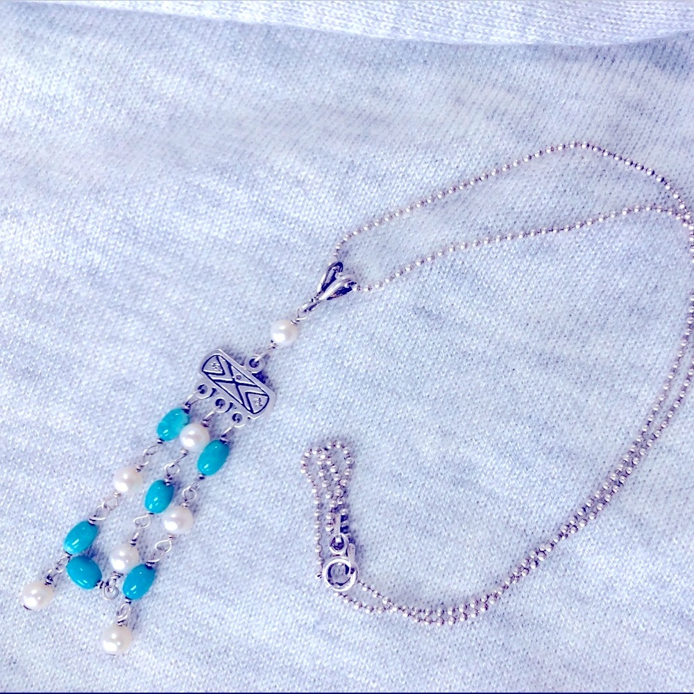 Silpada Pearl & Turquoise Necklace - 925 Silver - Picture 3 of 10